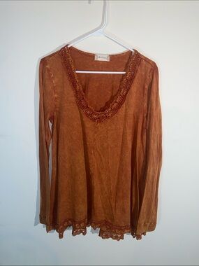 Altar’d State Women’s Rust Lace-Trim Long Sleeve Top Size L